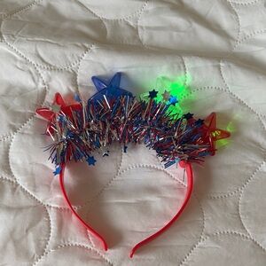 Festive Star Headband with Tinsel - Red and Blue